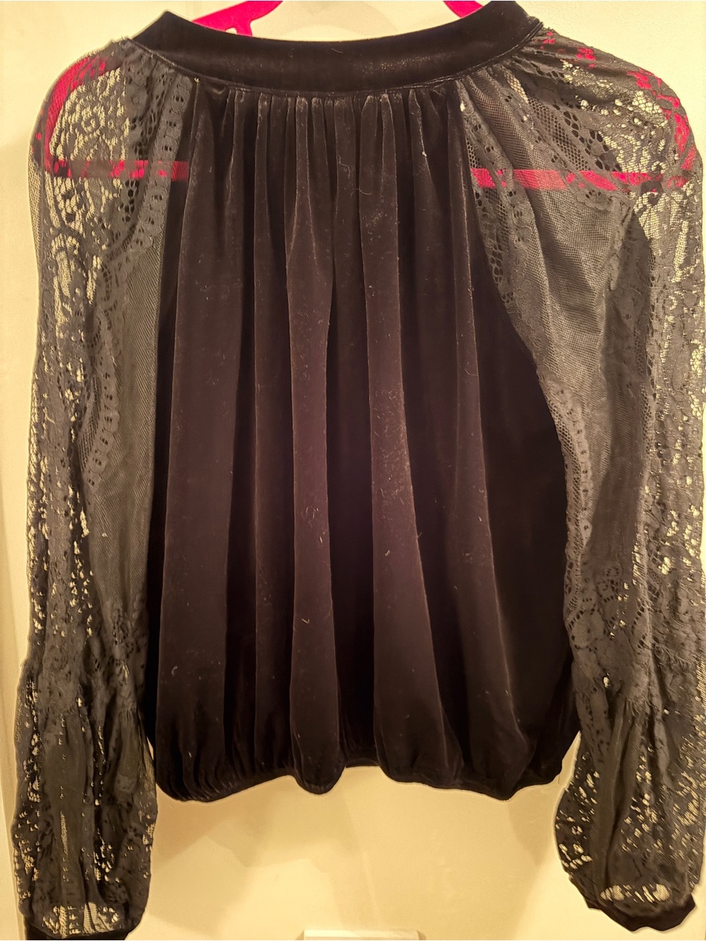 Black velvet blouse with Lace Sleeve